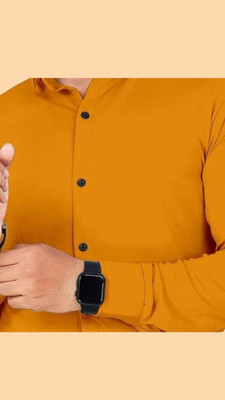 The style grove Men Solid Casual Orange Shirt