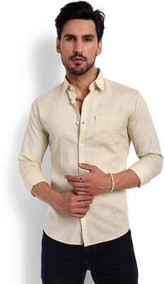 LeWogle Men Solid Casual Cream Shirt