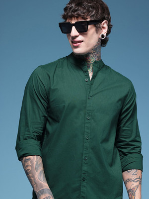 HERE&NOW Men Solid Casual Green Shirt
