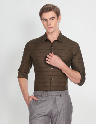 Arrow Newyork Men Striped Casual Brown, Black Shirt