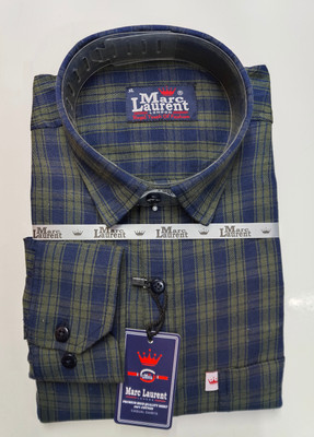 Marc Laurent Men Checkered Casual Dark Blue, Dark Green Shirt
