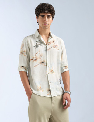 FLYING MACHINE Men Floral Print Casual White Shirt