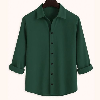 sh traders Men Solid Formal Dark Green Shirt