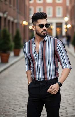TryTheTrend Men Printed Casual Light Blue Shirt