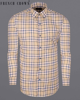 french crown Men Checkered Casual Beige Shirt