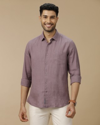 Linen Club Men Solid Casual Purple Shirt