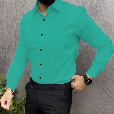 JEMI ENTERPRISE Men Solid Formal Green Shirt
