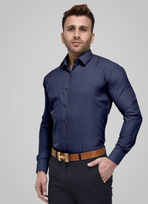 Vasanam Men Solid Casual Dark Blue Shirt