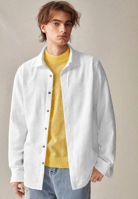 MOXTE Men Self Design Casual White Shirt