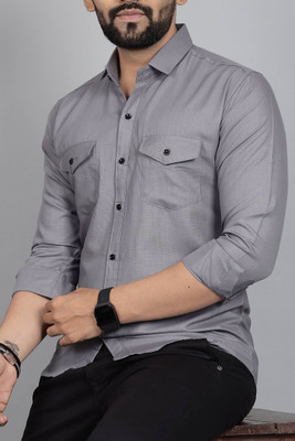 Qlonz Store Men Solid Casual Grey Shirt