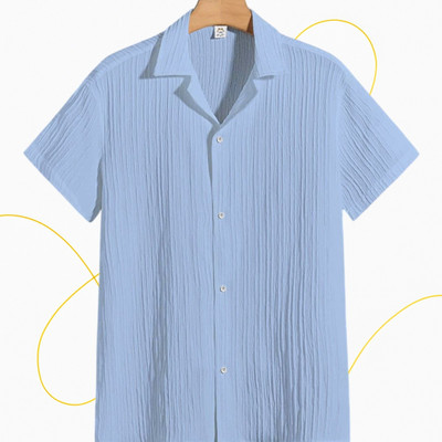 SHIRTWALA Men Self Design Casual Light Blue Shirt