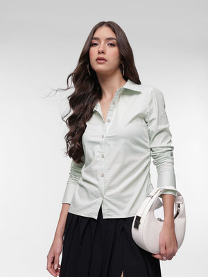 French Connection Women Solid Casual Light Green Shirt