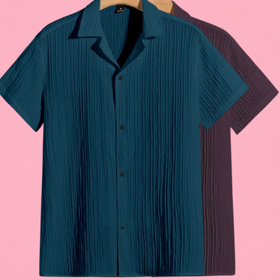 Jenil Fashion Men Self Design Casual Blue, Purple Shirt