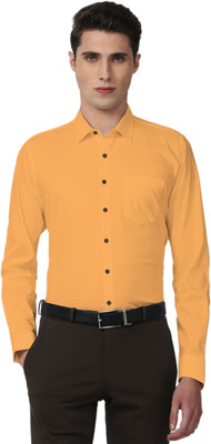 Binayak Men Solid Formal Orange Shirt