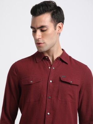 THE BEAR HOUSE Men Solid Casual Maroon Shirt