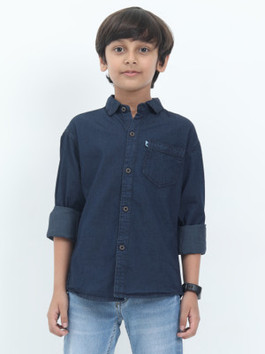 AIDAN PAUL Boys Solid Casual Dark Blue Shirt
