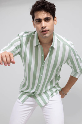 ZURINE Men Striped Casual Green Shirt
