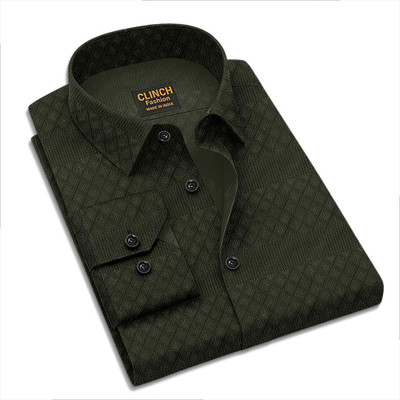 clinch fashion Men Striped Casual Dark Green Shirt
