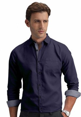 Vasanam Men Solid Casual Dark Blue Shirt