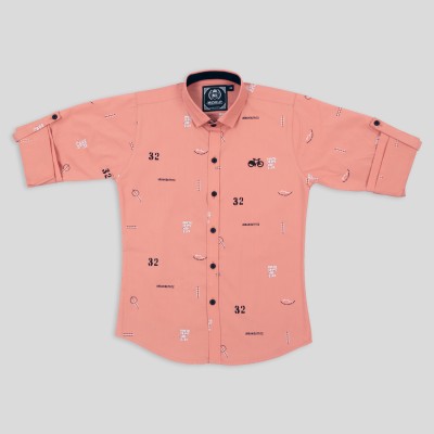 MashUp Boys Printed Casual Pink Shirt