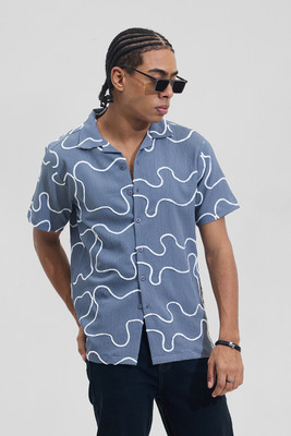 Snitch Men Printed Casual Blue Shirt