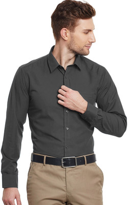 English Navy Men Solid Formal Grey Shirt