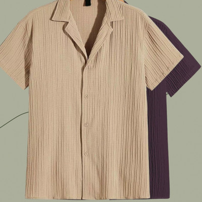 Looksky Men Self Design Casual Purple, Beige Shirt(Pack of 2)