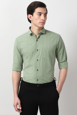 PETER ENGLAND Men Striped Formal Green Shirt