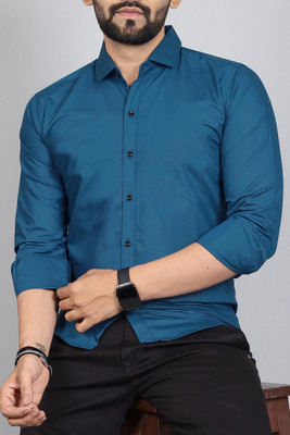 Qlonz Store Men Solid Casual Dark Blue Shirt
