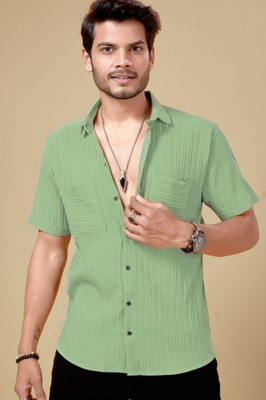 Marmic Fab Men Self Design Casual Green Shirt