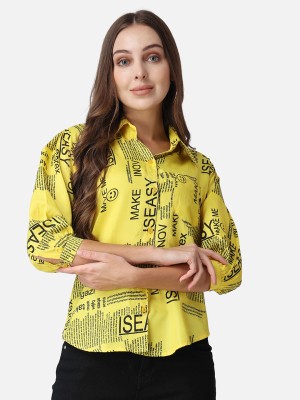 Cation Women Printed Casual Yellow, Black Shirt