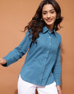 Fabindia Women Self Design Festive Blue Shirt