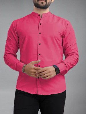Apektra Men Solid Casual Pink Shirt