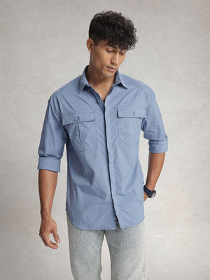 WROGN Men Solid Casual Blue Shirt