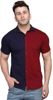 BEYOU FASHION Men Solid Casual Dark Blue, Maroon Shirt