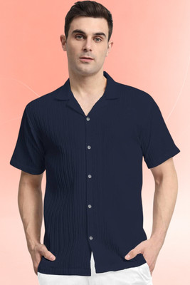 Dharamraj Fashion Men Self Design, Striped Casual Dark Blue Shirt