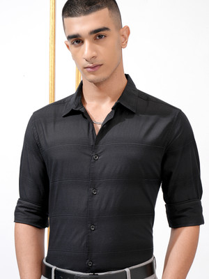 HIGHLANDER Men Striped Casual Black Shirt