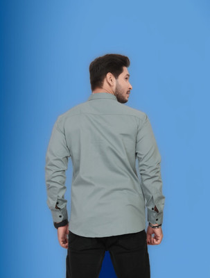 U AND J TREND Men Self Design Casual Light Green Shirt