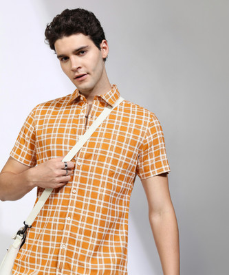 HIGHLANDER Men Checkered Casual Yellow Shirt