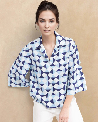 RAREISM Women Geometric Print Formal Blue Shirt