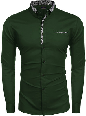 Cloth Factory Men Solid Formal Dark Green Shirt