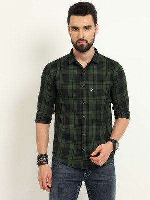 ALLWIN PAUL Men Checkered Casual Green Shirt