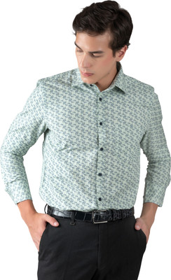 MUTAQINOTI Men Graphic Print Formal Light Green, Grey Shirt