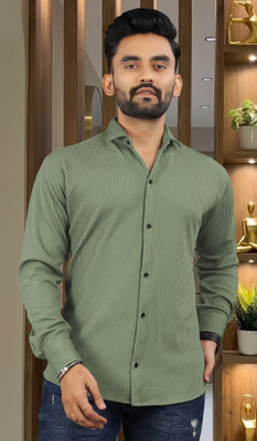 INDICLUB Men Self Design Formal Light Green Shirt