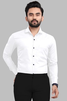 RUDHAARI Men Solid Formal White Shirt