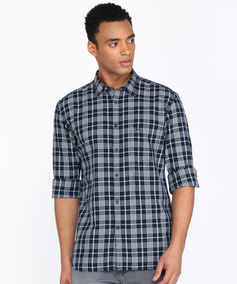 PARX Men Checkered Casual Dark Blue Shirt