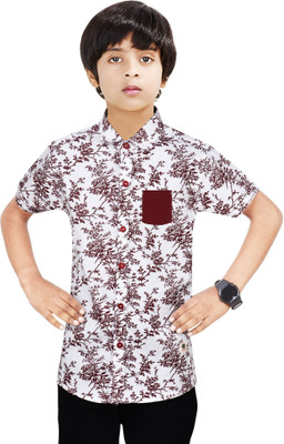 The Crane Boys Printed Casual White, Red Shirt