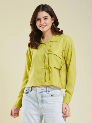 J TURRITOPSIS Women Solid Casual Green Shirt
