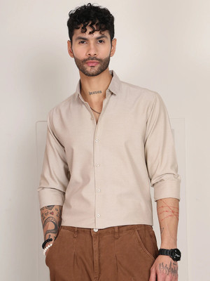 Tanip Men Solid Formal Beige Shirt