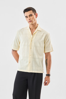 Snitch Men Self Design Casual Yellow Shirt